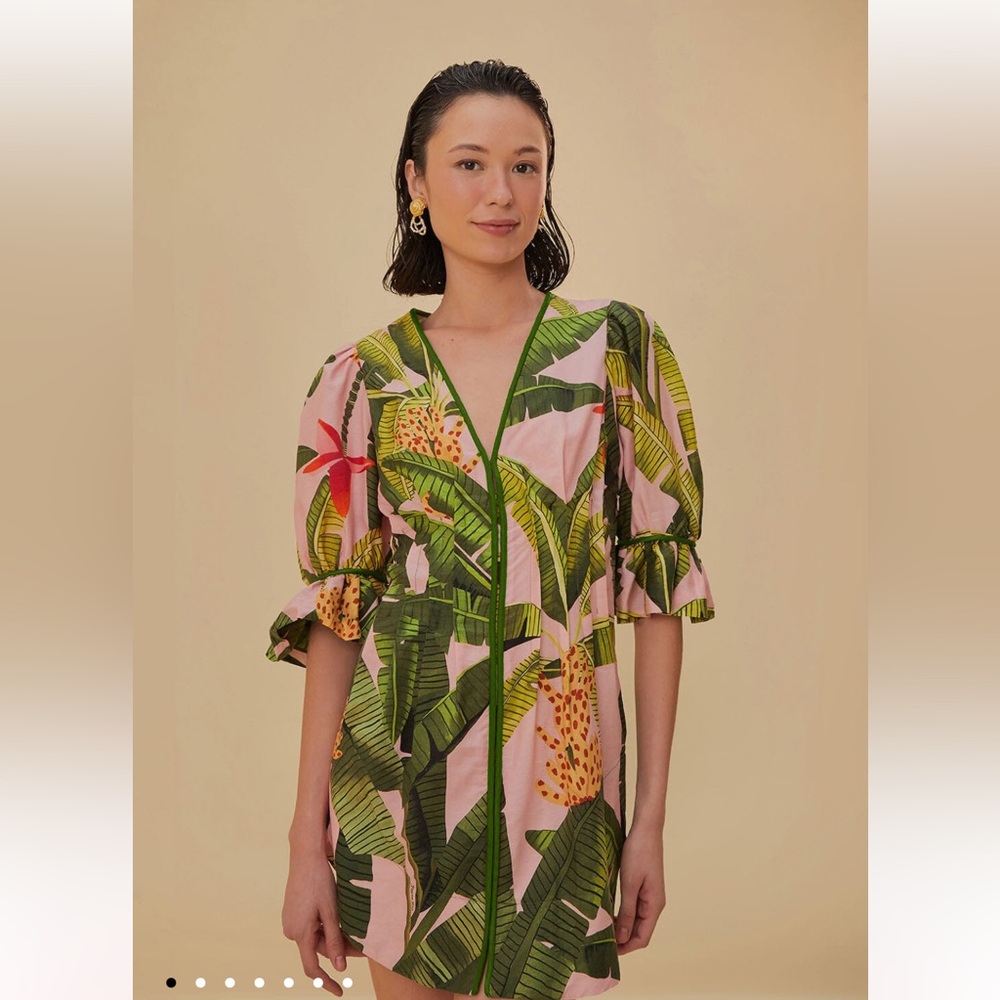 FarmRio pink banana leaf mini dress